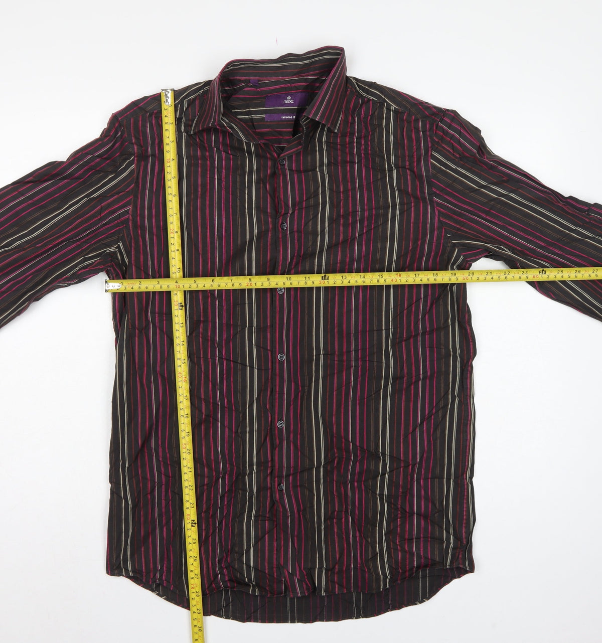 Next Men Black Pink Stripe Tailored Fit Shirt 16.5 Long Sleeve