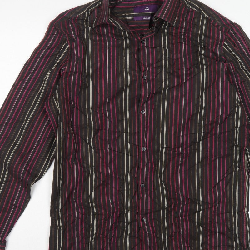 Next Men Black Pink Stripe Tailored Fit Shirt 16.5 Long Sleeve