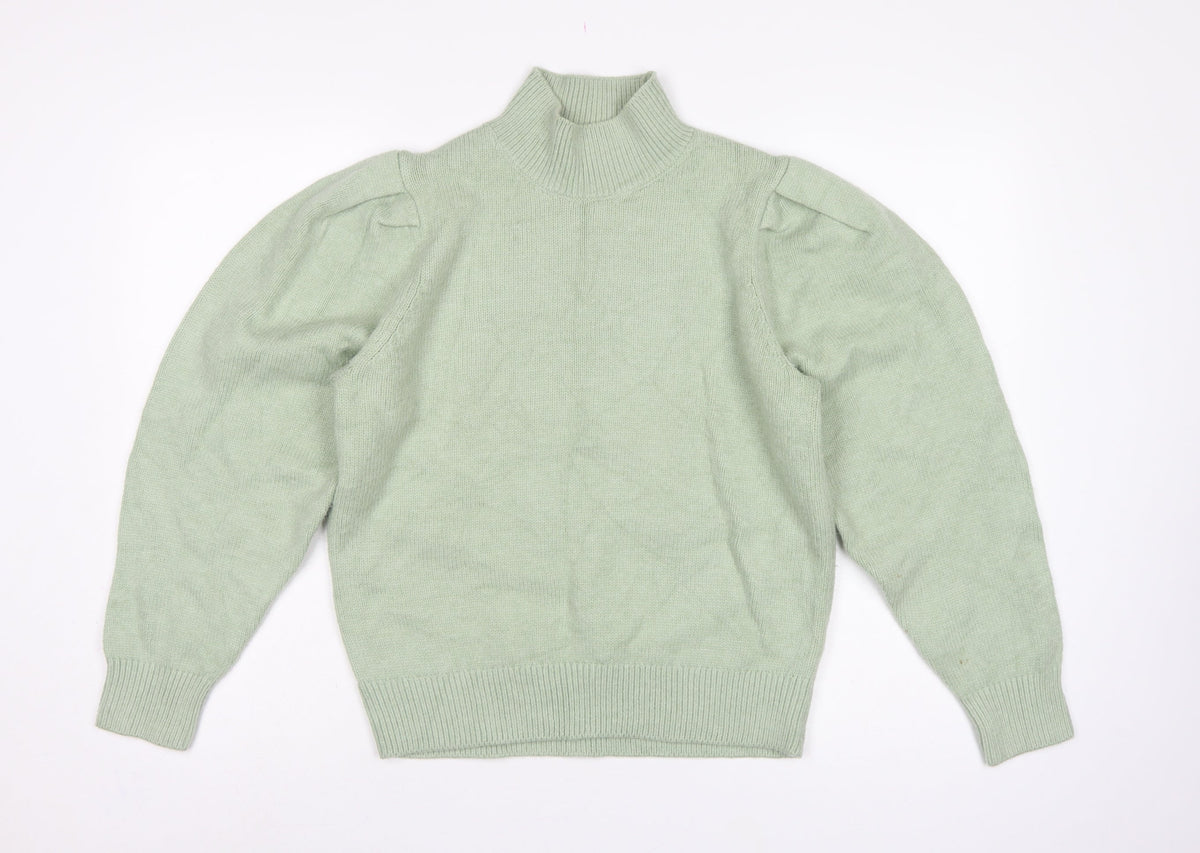 Next Women Green UK 10 Mock Neck Puff Sleeve Knit Jumper