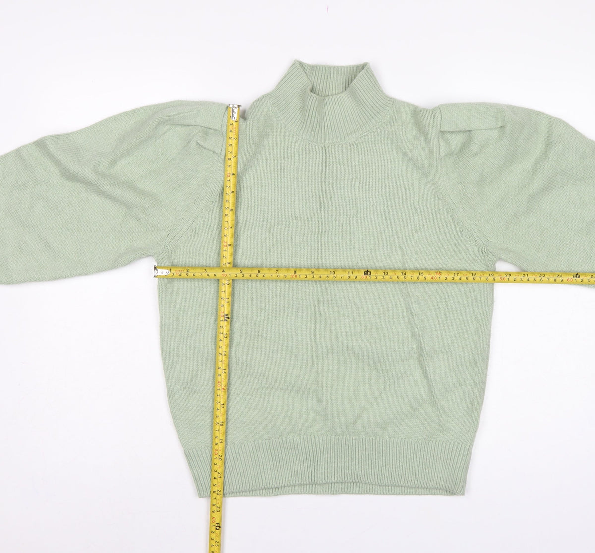 Next Women Green UK 10 Mock Neck Puff Sleeve Knit Jumper