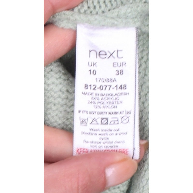 Next Women Green UK 10 Mock Neck Puff Sleeve Knit Jumper