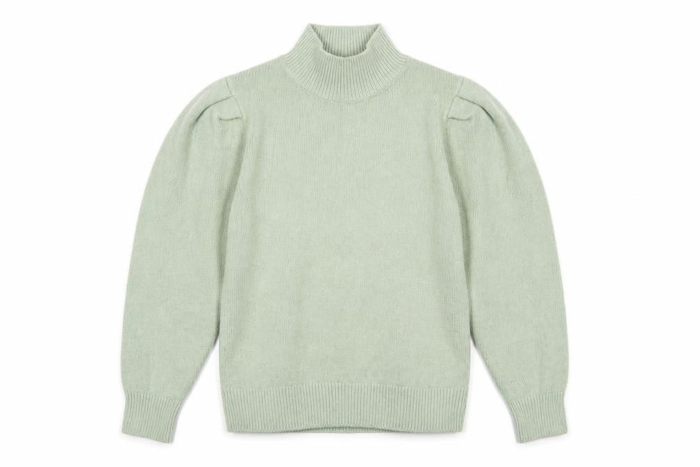 Next Women Green UK 10 Mock Neck Puff Sleeve Knit Jumper