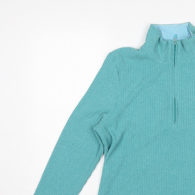 Dash Women’s Blue UK 18 Basic Knit 1/2 Zip Mock Neck Long Sleeve Top