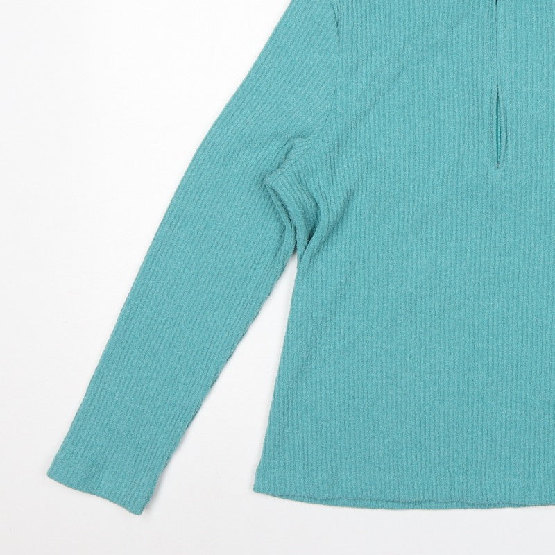 Dash Women’s Blue UK 18 Basic Knit 1/2 Zip Mock Neck Long Sleeve Top