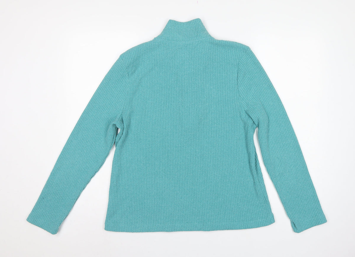 Dash Women’s Blue UK 18 Basic Knit 1/2 Zip Mock Neck Long Sleeve Top