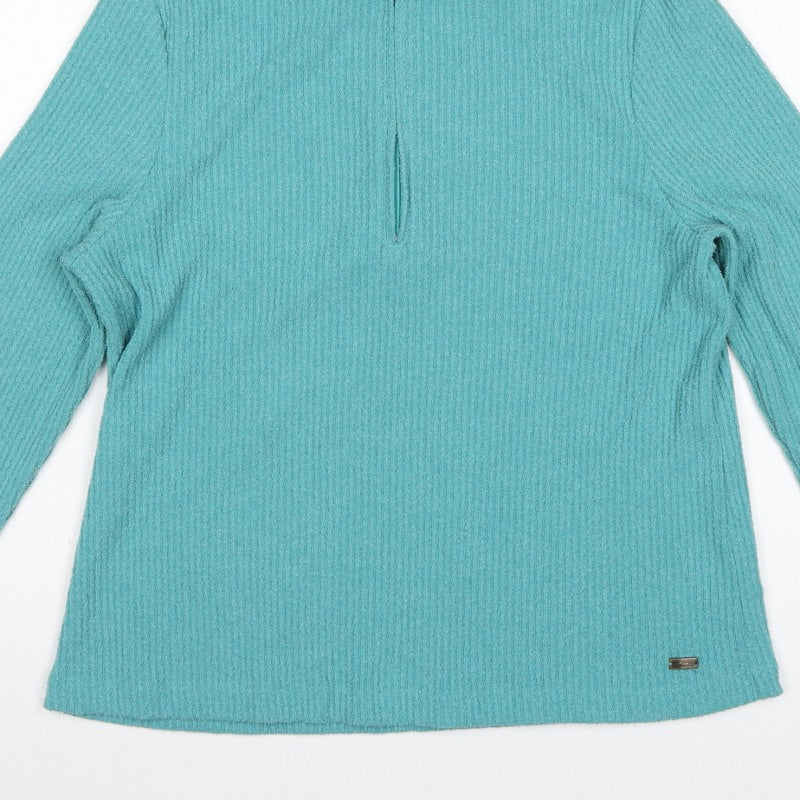 Dash Women’s Blue UK 18 Basic Knit 1/2 Zip Mock Neck Long Sleeve Top