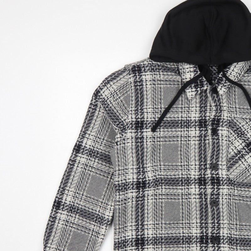 Easy 1973 Mens Grey Check Hooded Shacket Jacket Size S