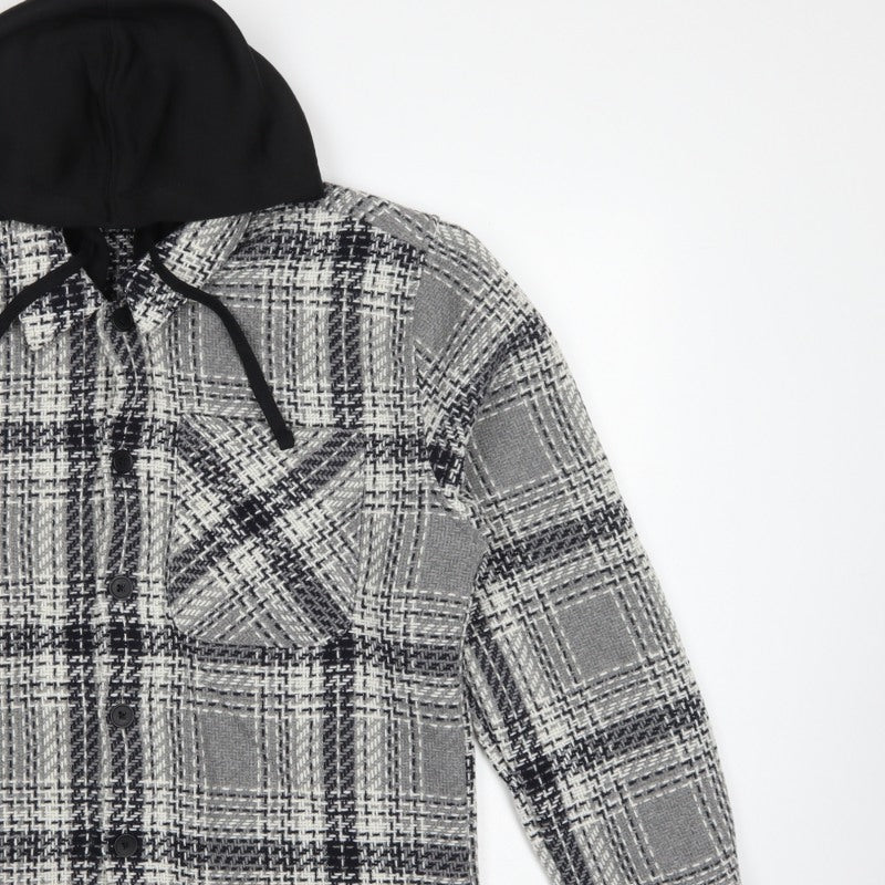 Easy 1973 Mens Grey Check Hooded Shacket Jacket Size S
