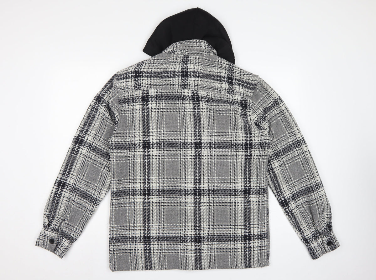 Easy 1973 Mens Grey Check Hooded Shacket Jacket Size S