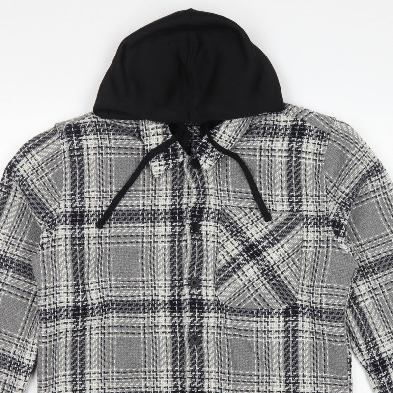 Easy 1973 Mens Grey Check Hooded Shacket Jacket Size S