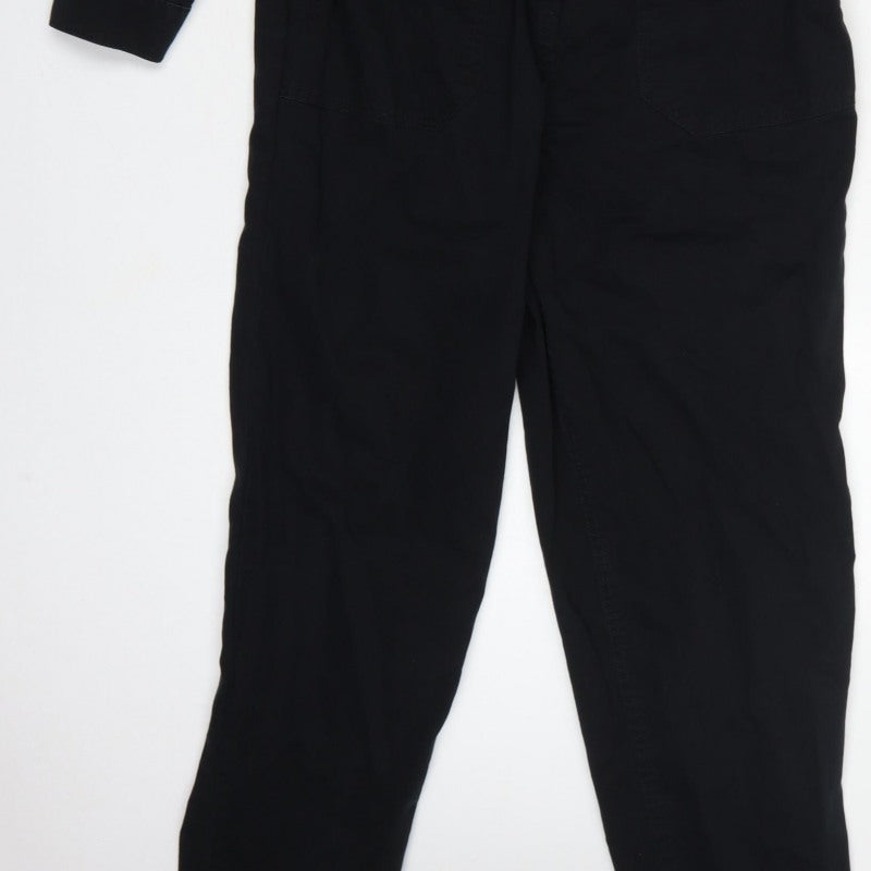 New Look Denim Women Black UK 14 Long Sleeve Zip Utility Jumpsuit
