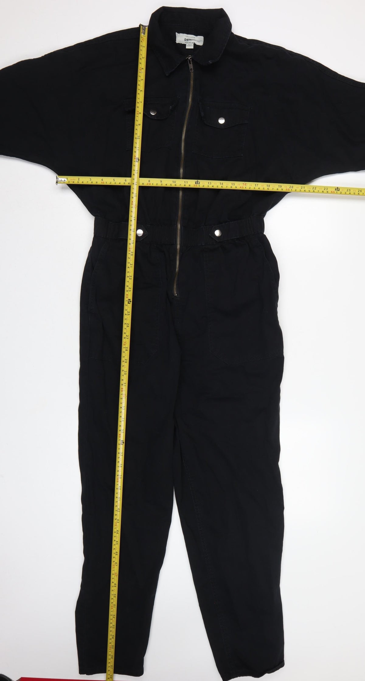 New Look Denim Women Black UK 14 Long Sleeve Zip Utility Jumpsuit
