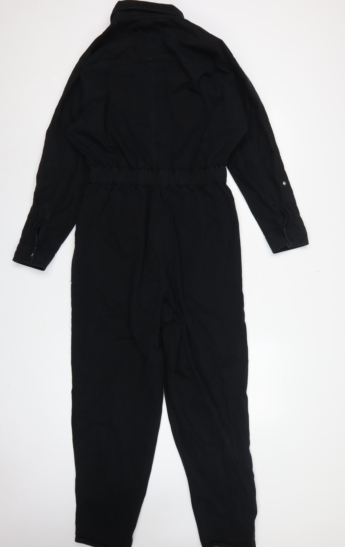 New Look Denim Women Black UK 14 Long Sleeve Zip Utility Jumpsuit