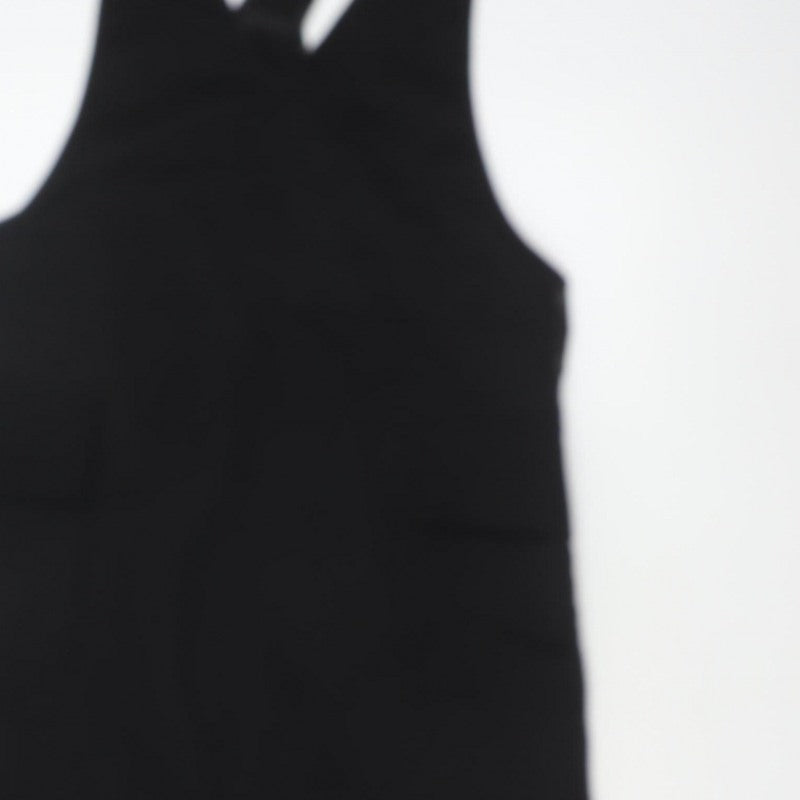 Monki Women Black M Midi Pinafore Dungaree Dress Pockets V Neck