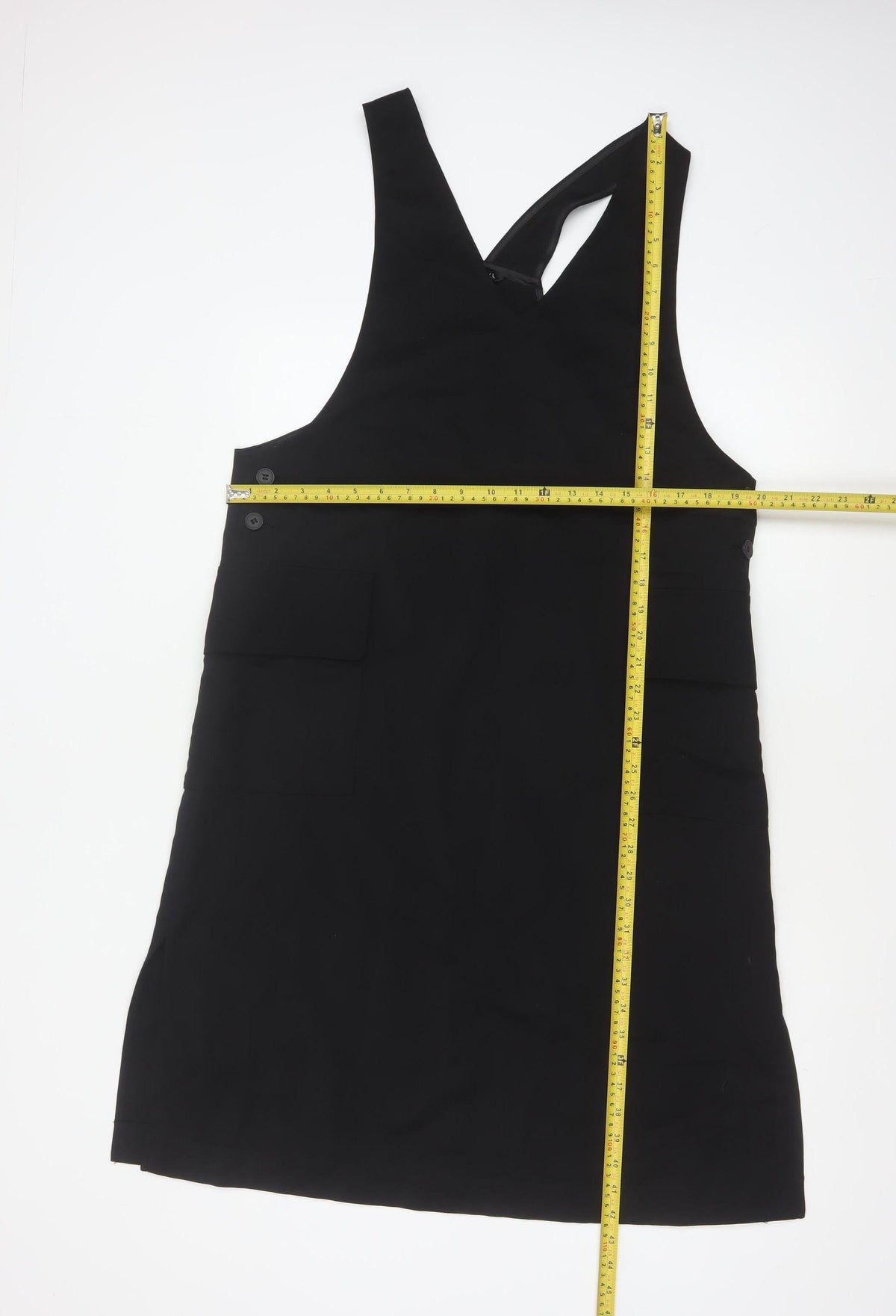 Monki Women Black M Midi Pinafore Dungaree Dress Pockets V Neck