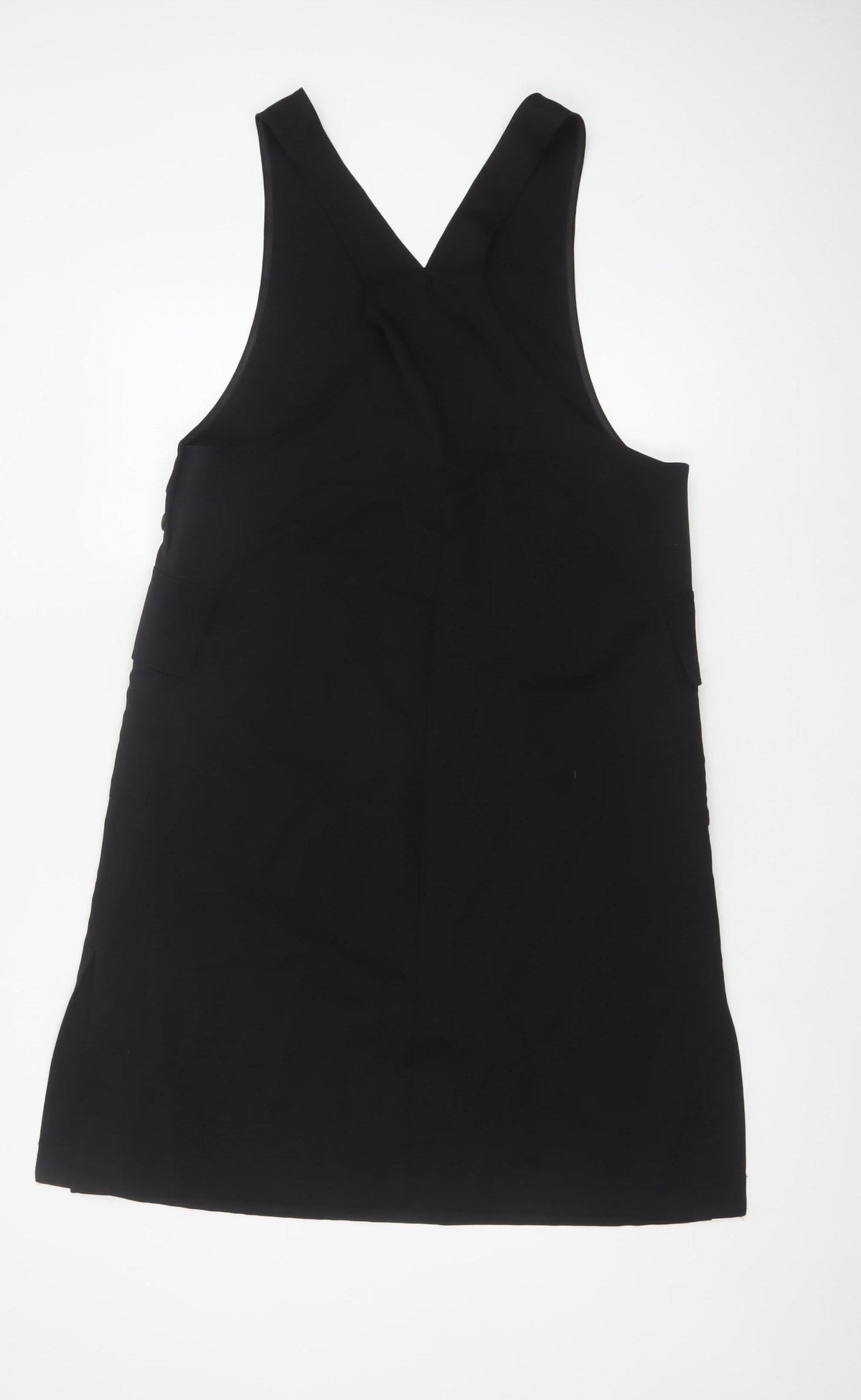 Monki Women Black M Midi Pinafore Dungaree Dress Pockets V Neck