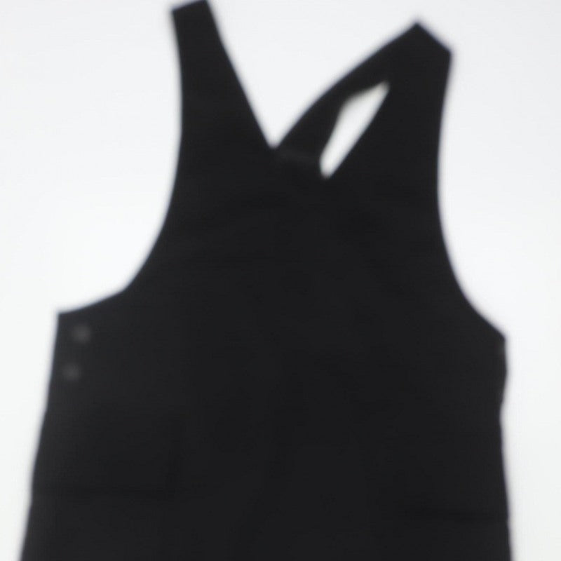 Monki Women Black M Midi Pinafore Dungaree Dress Pockets V Neck