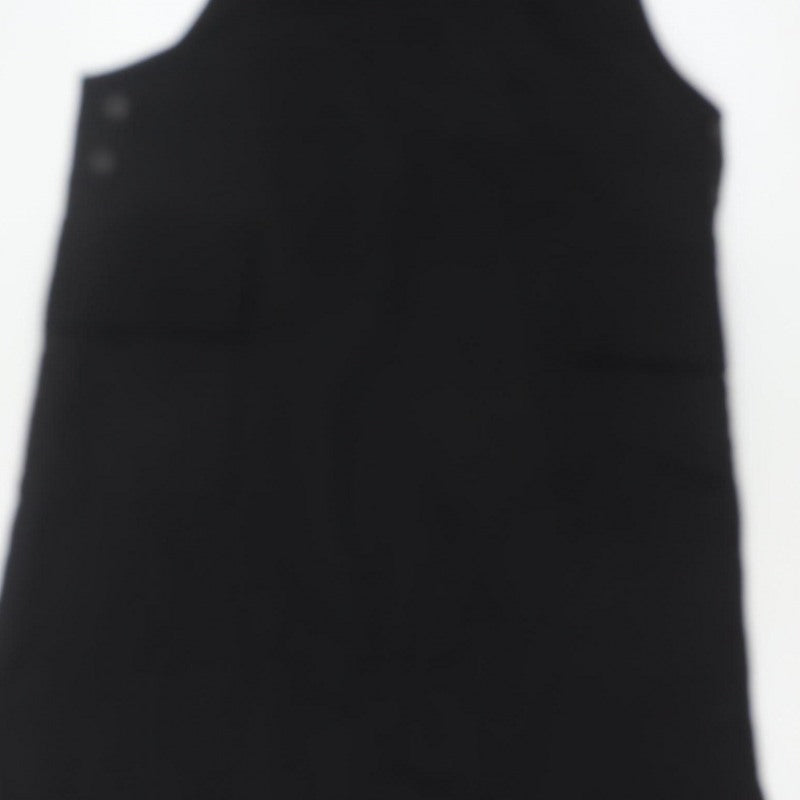 Monki Women Black M Midi Pinafore Dungaree Dress Pockets V Neck