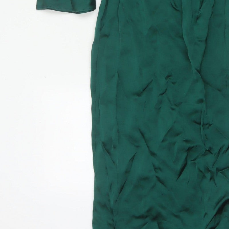 Zara Women Green XS Asymmetric One Sleeve Satin Maxi Party Dress