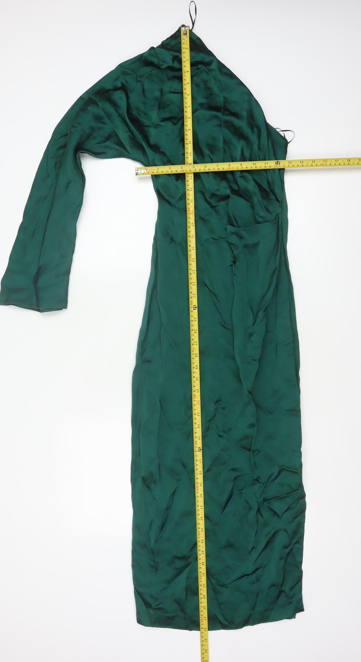Zara Women Green XS Asymmetric One Sleeve Satin Maxi Party Dress