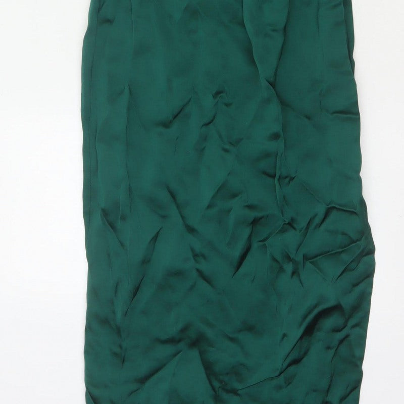 Zara Women Green XS Asymmetric One Sleeve Satin Maxi Party Dress