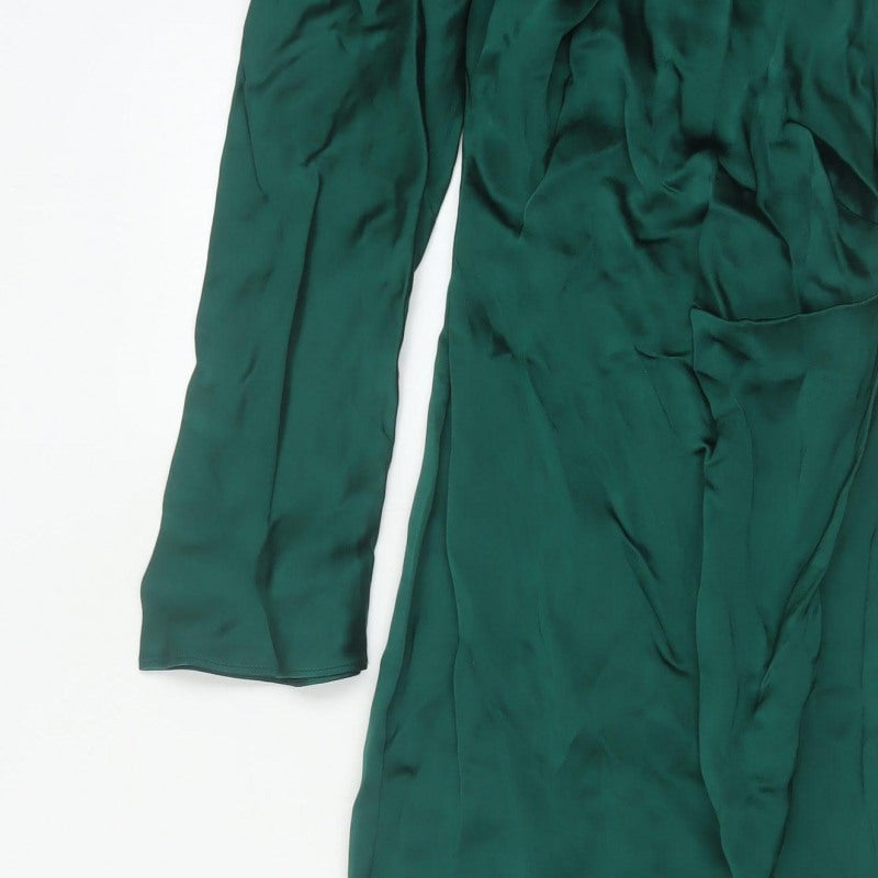 Zara Women Green XS Asymmetric One Sleeve Satin Maxi Party Dress