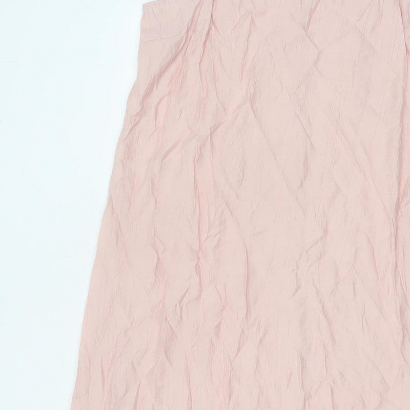 M&S Womens Pink Size 12 Crinkle Viscose Maxi Cold Shoulder Dress