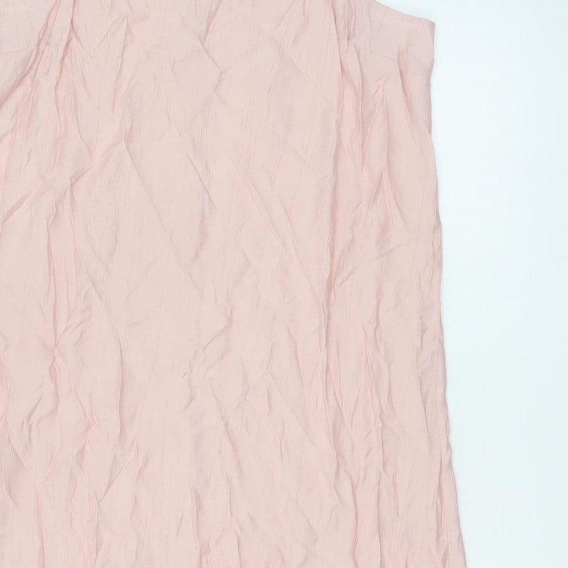 M&S Womens Pink Size 12 Crinkle Viscose Maxi Cold Shoulder Dress