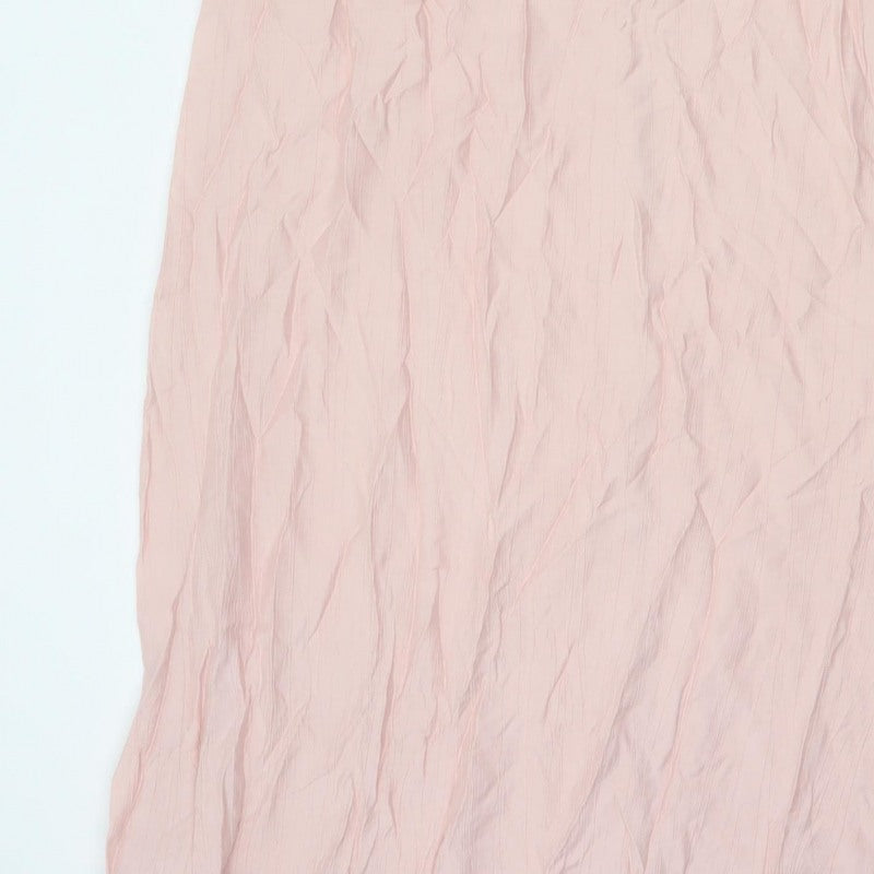 M&S Womens Pink Size 12 Crinkle Viscose Maxi Cold Shoulder Dress