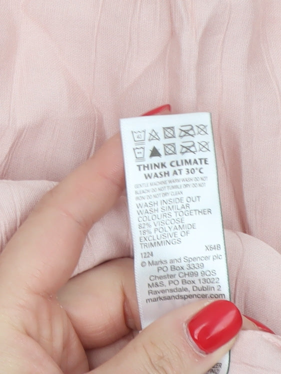 M&S Womens Pink Size 12 Crinkle Viscose Maxi Cold Shoulder Dress