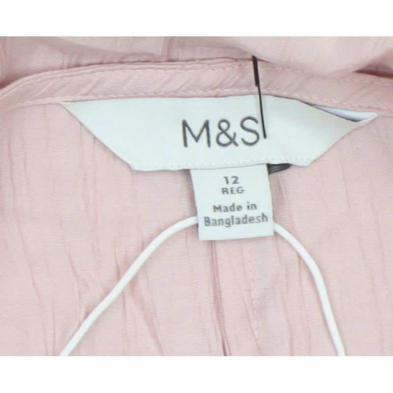 M&S Womens Pink Size 12 Crinkle Viscose Maxi Cold Shoulder Dress