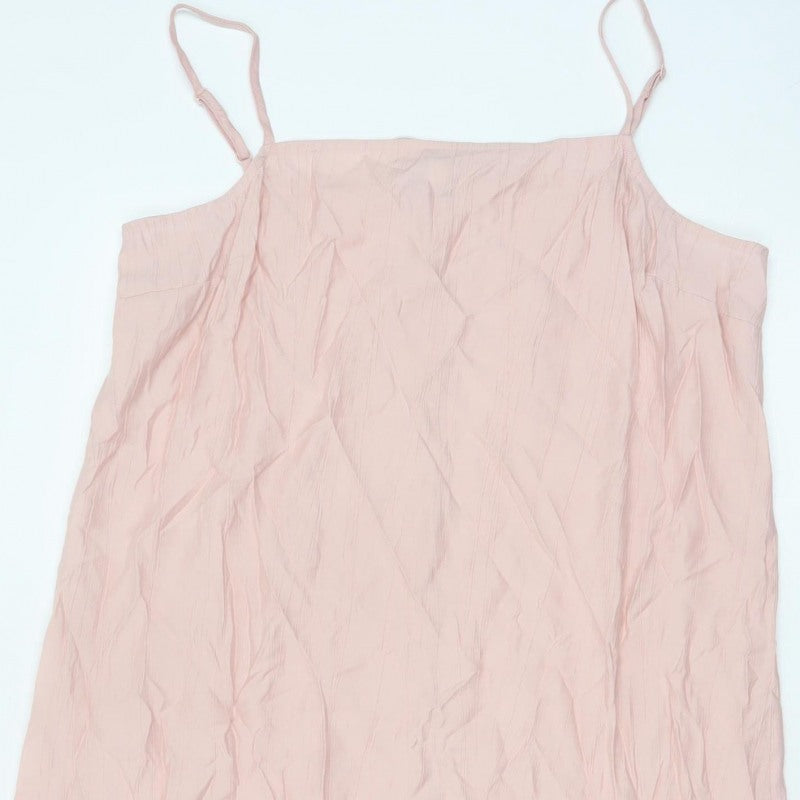 M&S Womens Pink Size 12 Crinkle Viscose Maxi Cold Shoulder Dress