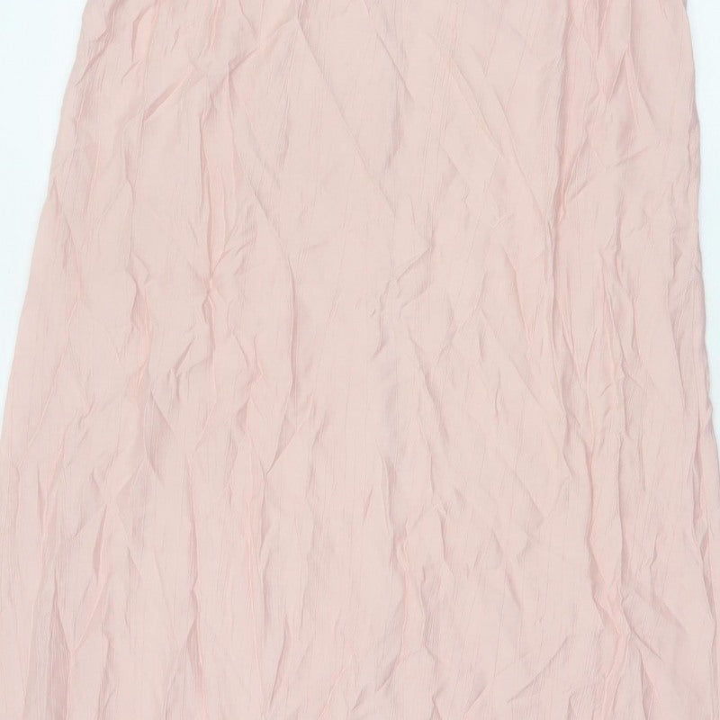 M&S Womens Pink Size 12 Crinkle Viscose Maxi Cold Shoulder Dress