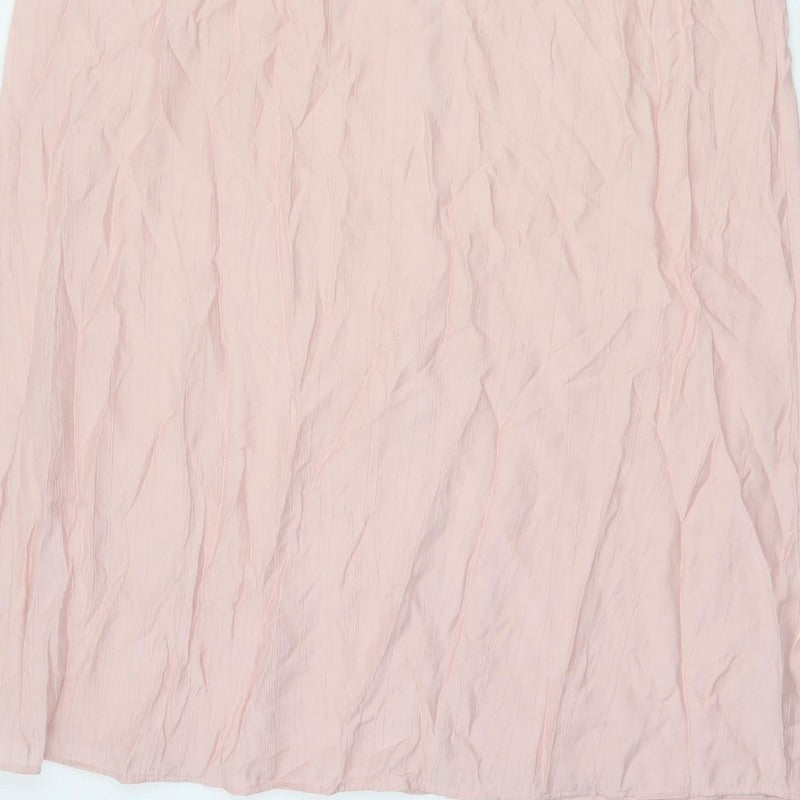 M&S Womens Pink Size 12 Crinkle Viscose Maxi Cold Shoulder Dress