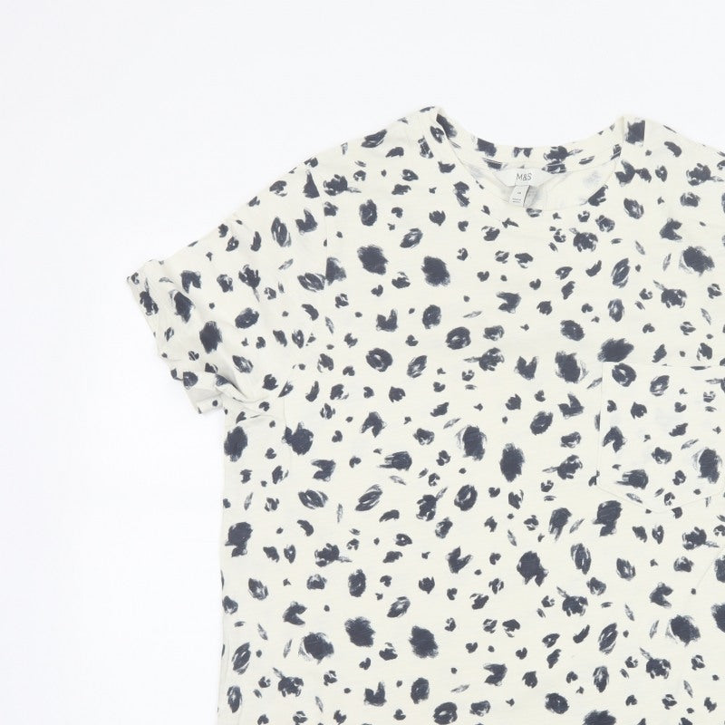 Marks & Spencer Women's Ivory Size 14 Leopard Print Cotton Jersey T-Shirt