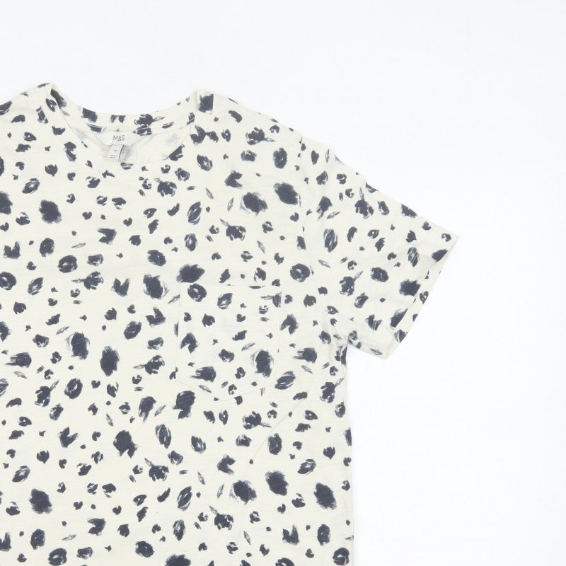 Marks & Spencer Women's Ivory Size 14 Leopard Print Cotton Jersey T-Shirt