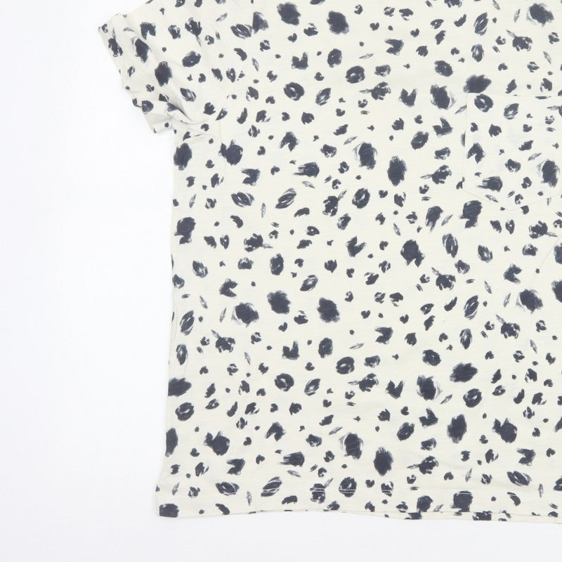 Marks & Spencer Women's Ivory Size 14 Leopard Print Cotton Jersey T-Shirt