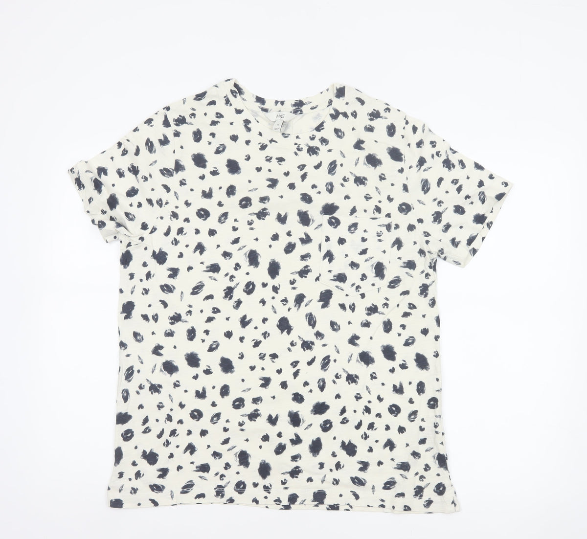 Marks & Spencer Women's Ivory Size 14 Leopard Print Cotton Jersey T-Shirt