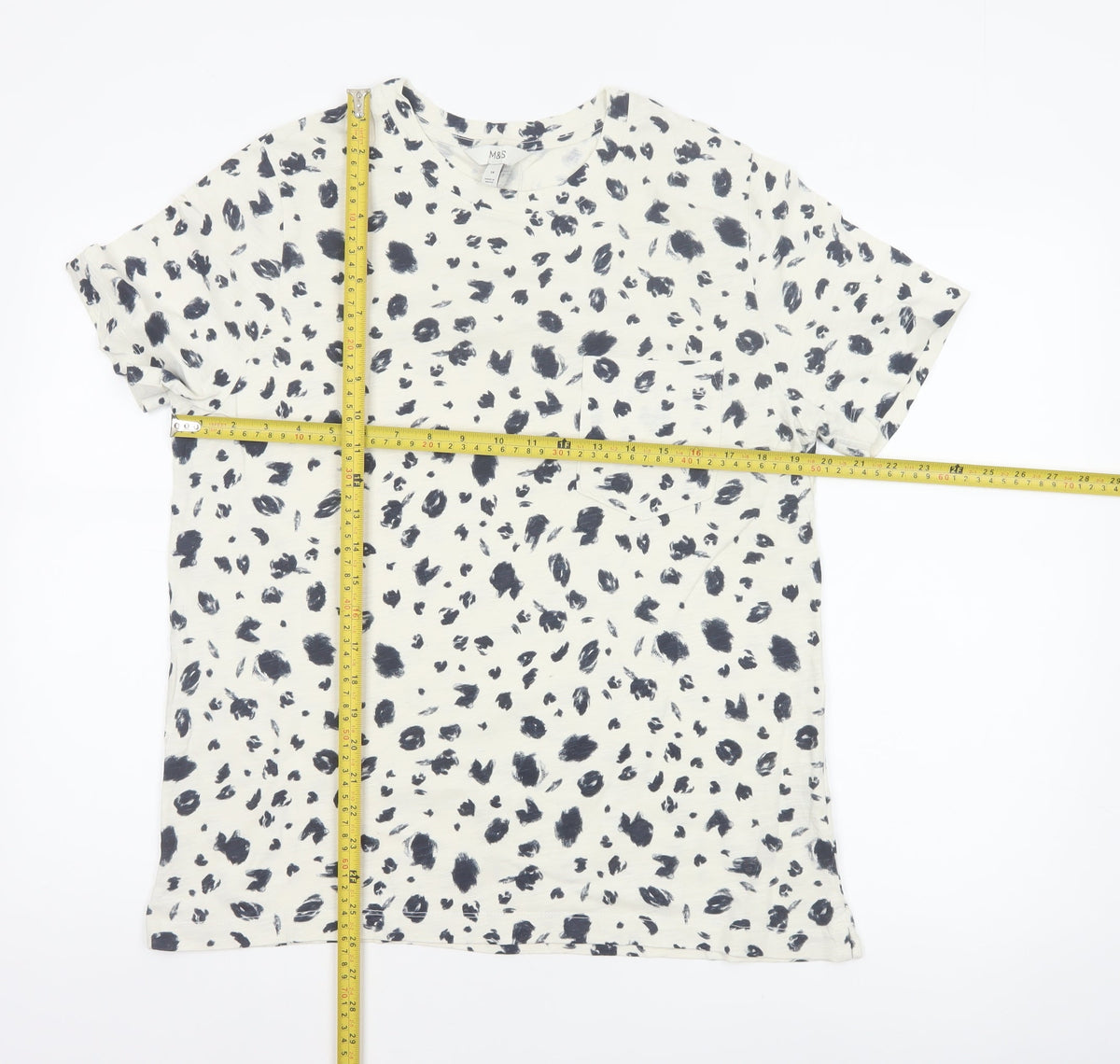Marks & Spencer Women's Ivory Size 14 Leopard Print Cotton Jersey T-Shirt