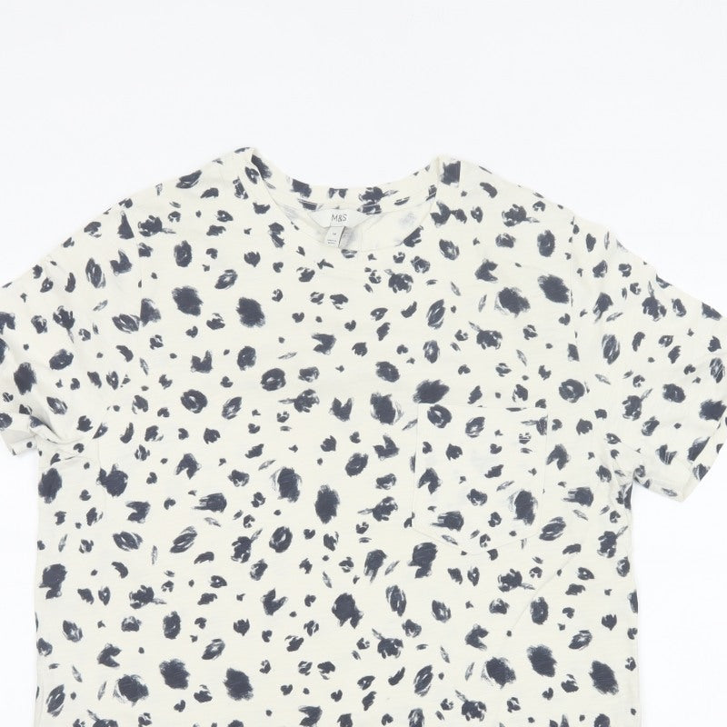 Marks & Spencer Women's Ivory Size 14 Leopard Print Cotton Jersey T-Shirt