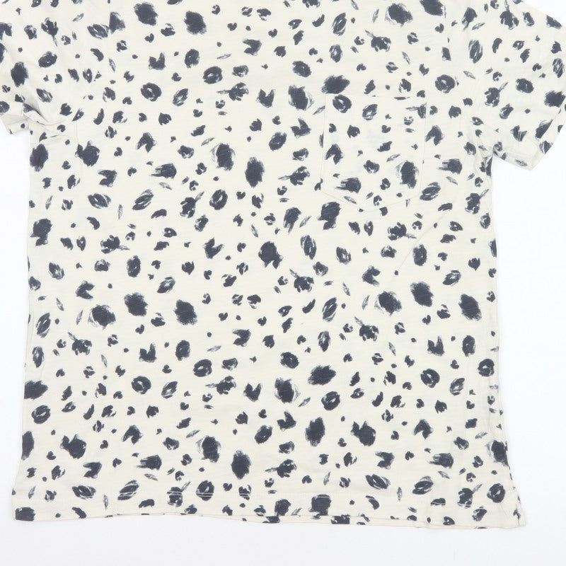Marks & Spencer Women's Ivory Size 14 Leopard Print Cotton Jersey T-Shirt