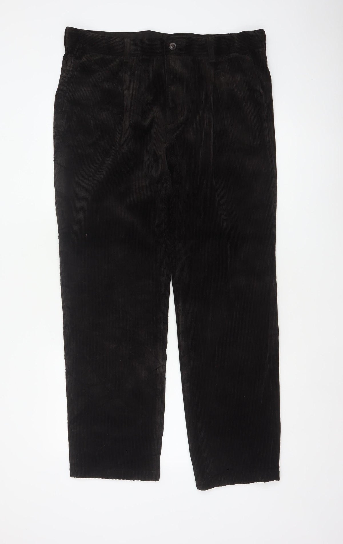 M&S Mens Brown Corduroy Straight Trousers 36x31 Regular Stretch