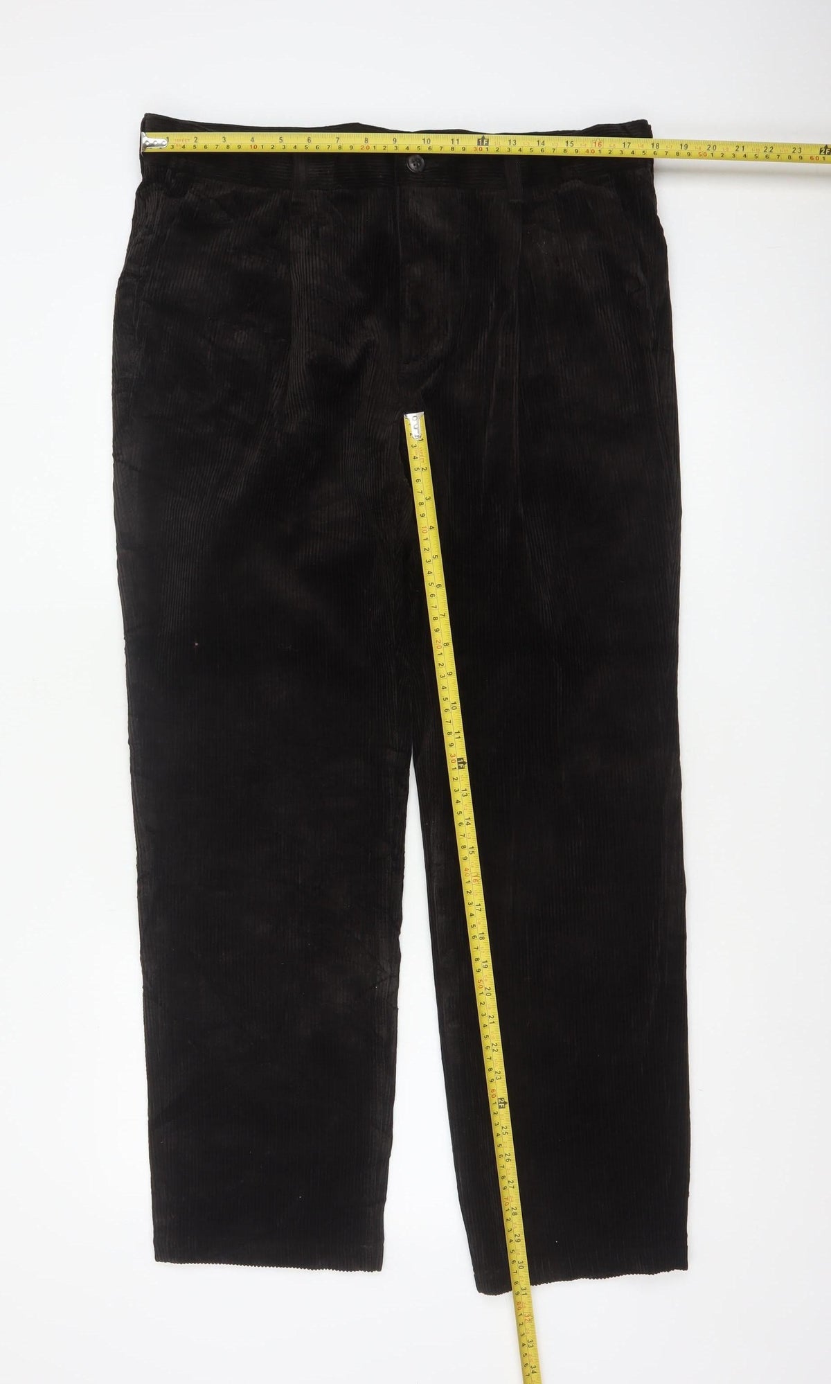 M&S Mens Brown Corduroy Straight Trousers 36x31 Regular Stretch