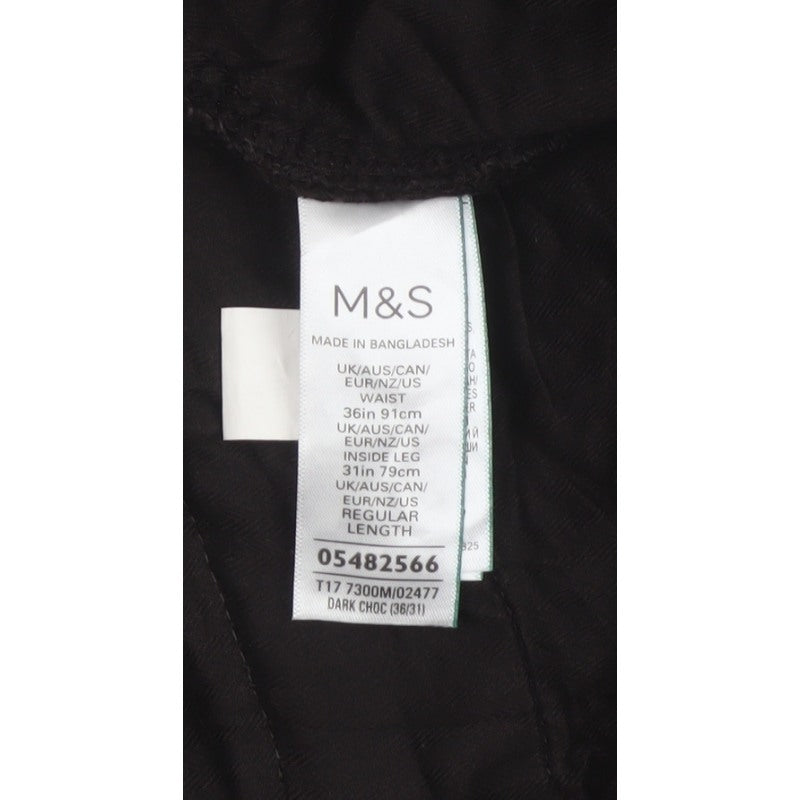 M&S Mens Brown Corduroy Straight Trousers 36x31 Regular Stretch
