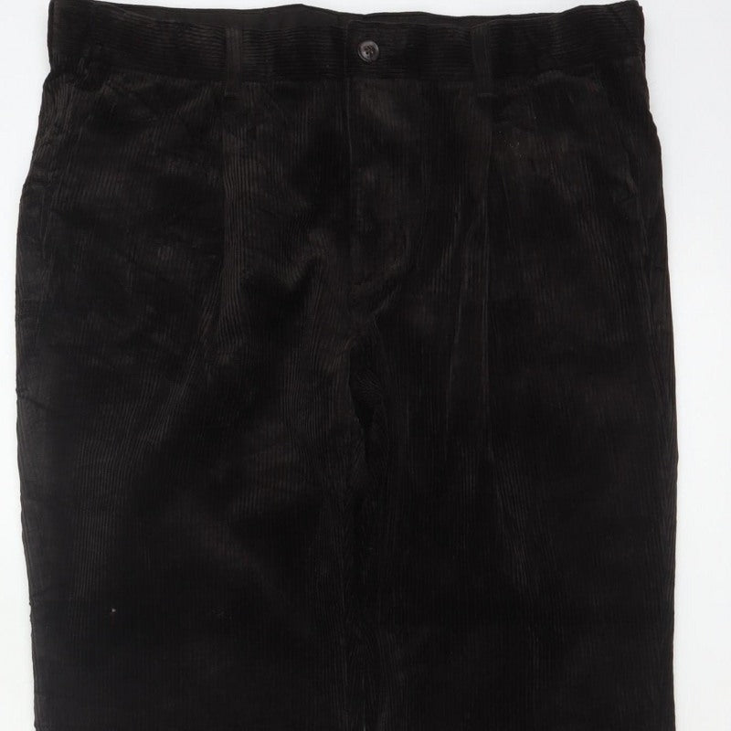 M&S Mens Brown Corduroy Straight Trousers 36x31 Regular Stretch