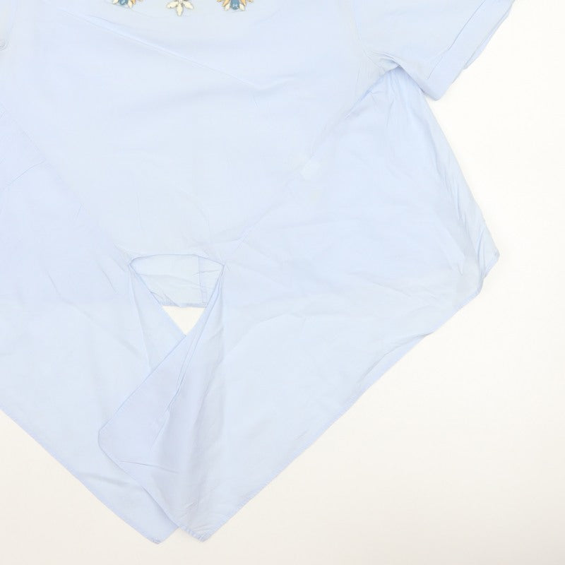 Zara Woman Blue M Floral Embellished Asymmetric Tunic Blouse