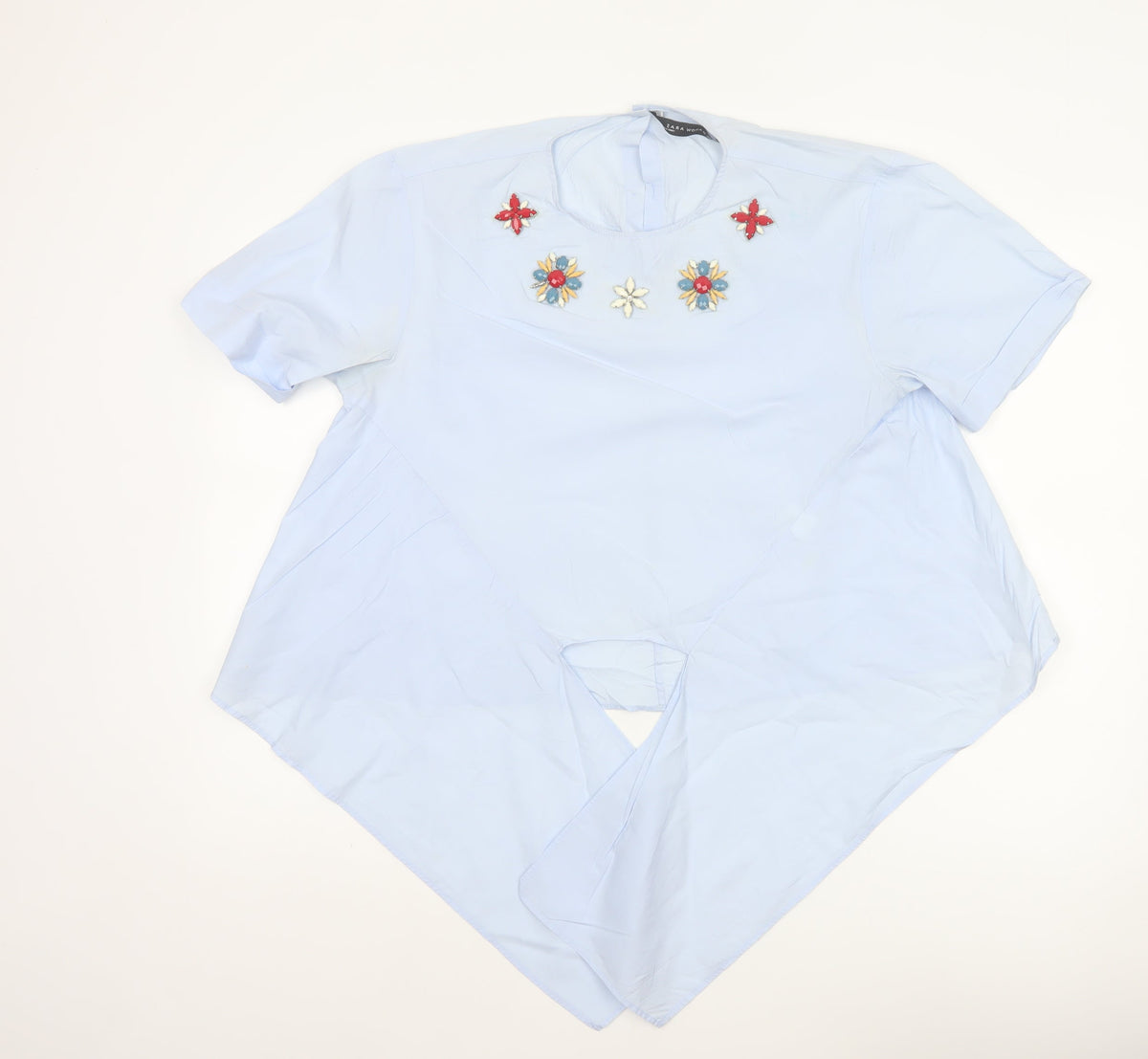 Zara Woman Blue M Floral Embellished Asymmetric Tunic Blouse