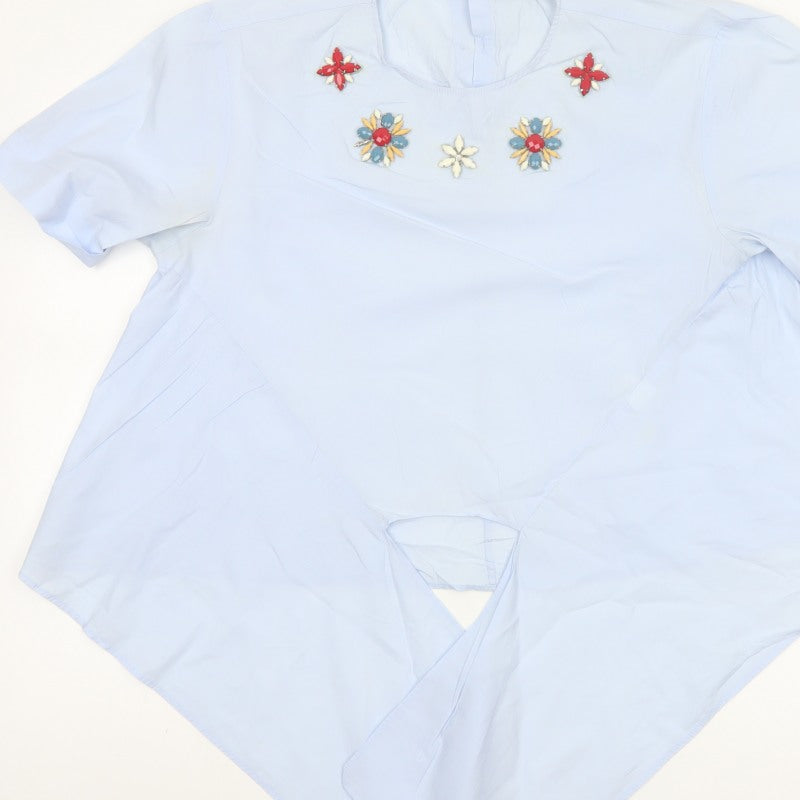 Zara Woman Blue M Floral Embellished Asymmetric Tunic Blouse