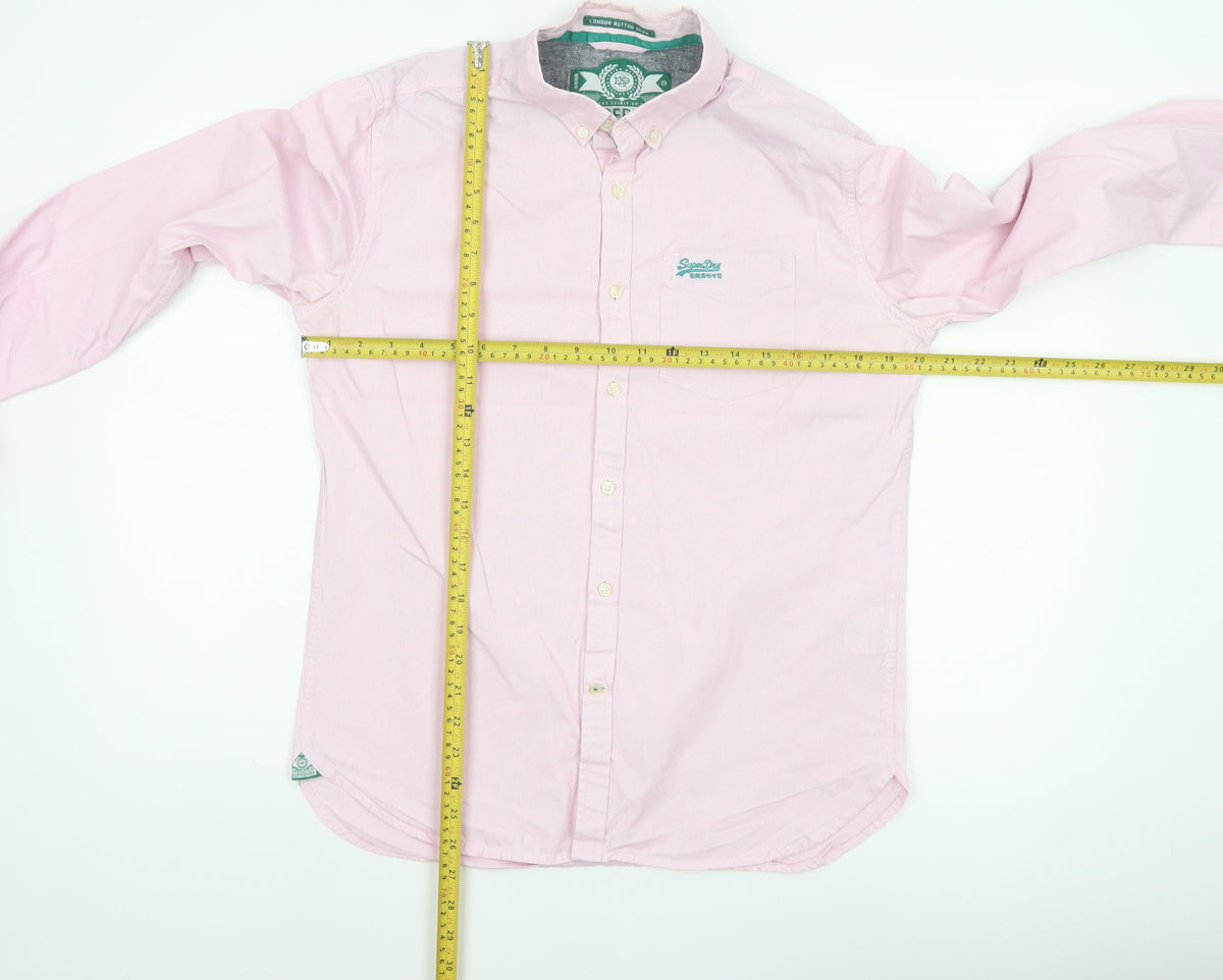 Superdry Men Pink White Striped Large Cotton Button-Up Long Sleeve Shirt