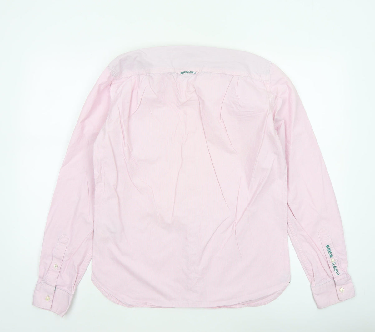 Superdry Men Pink White Striped Large Cotton Button-Up Long Sleeve Shirt